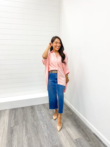The Niki Blush Pocketed Button Down Top