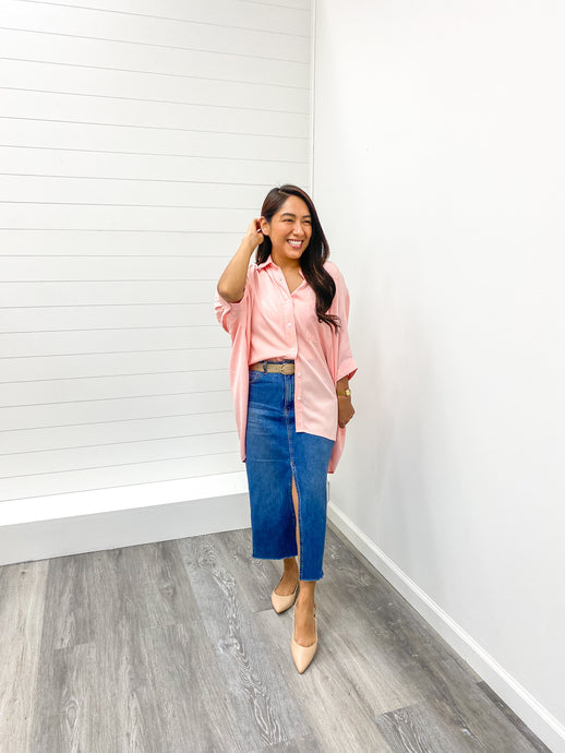 The Niki Blush Pocketed Button Down Top