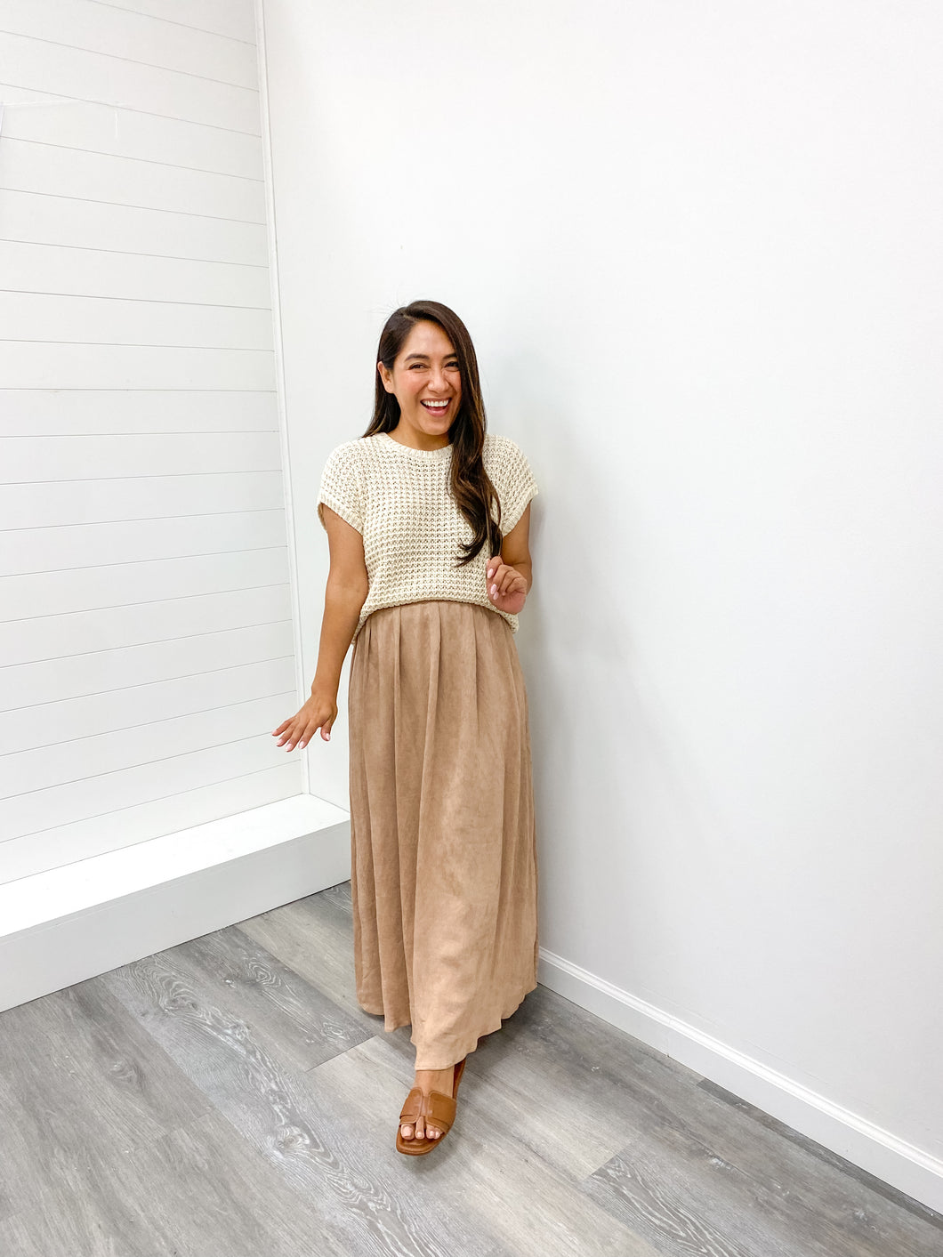 The Bertha High Elastic Waist Crinkle Midi Skirt