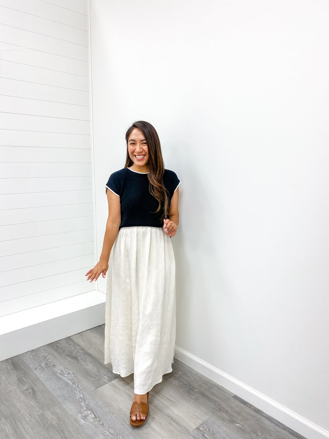 The Bertha High Elastic Waist Crinkle Midi Skirt