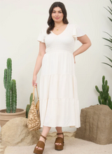 Load image into Gallery viewer, THE CHRISTINA PLUS FLUTTER SLEEVE MIDI DRESS
