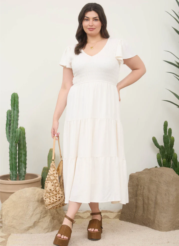 THE CHRISTINA PLUS FLUTTER SLEEVE MIDI DRESS