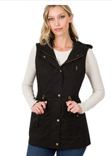 Load image into Gallery viewer, Drawstring waist military hoodie vest

