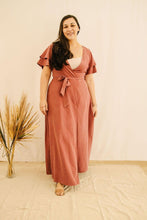 Load image into Gallery viewer, spring feminine modest long wrap dress with sleeves
